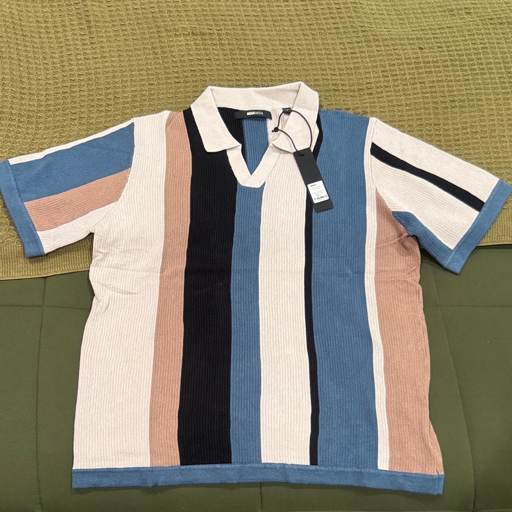 Fashion Nova Kids Polo - Blue, Tan, Black Stripes